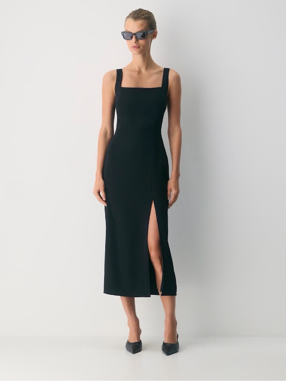 Babaton Black Midi Dress with Side Thigh Slit